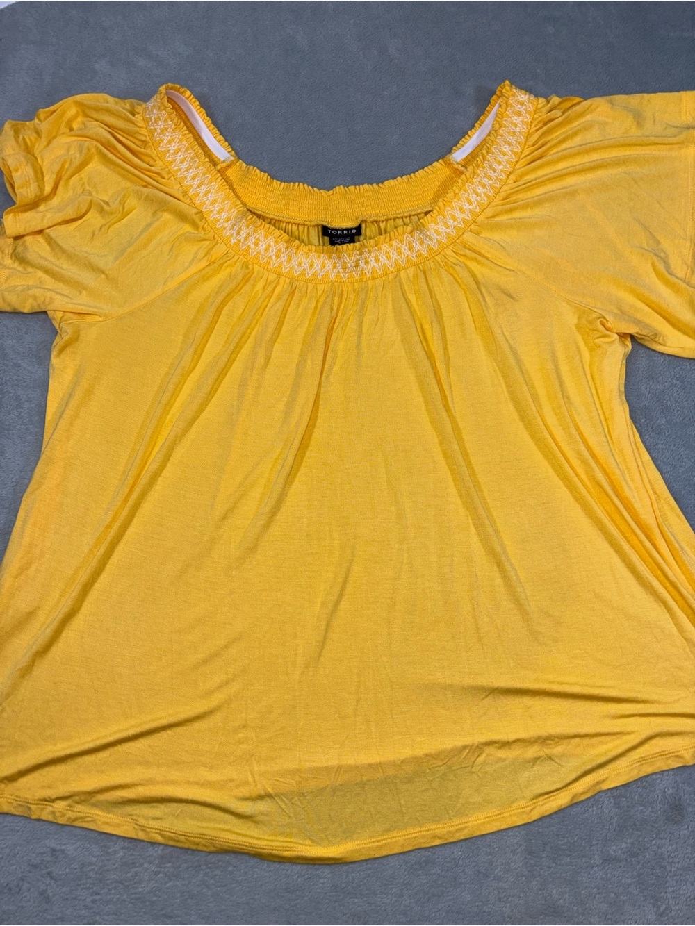 Torrid Yellow Smocked Off the Shoulder Embroidered Top Size 1